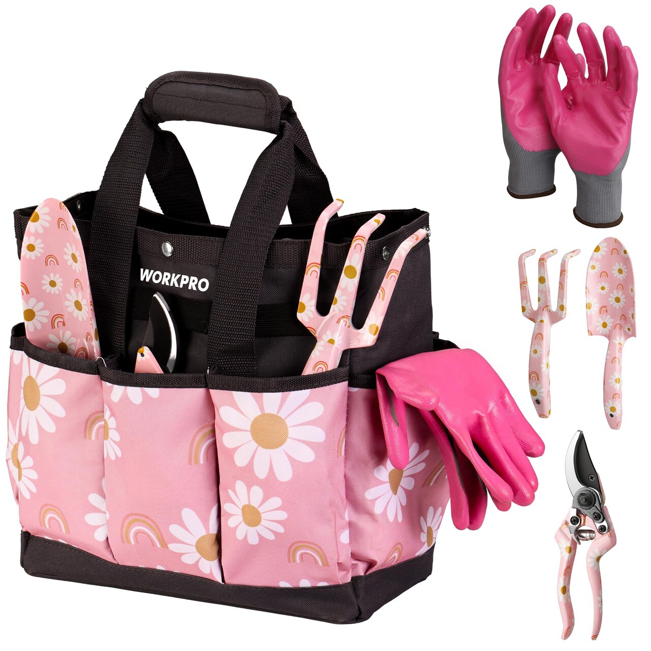 5PCS Gardening Tools, Aluminum Heavy Duty Garden Tool Set with Bag, Ideal Gardening Gifts for Women-Pink Ribbon